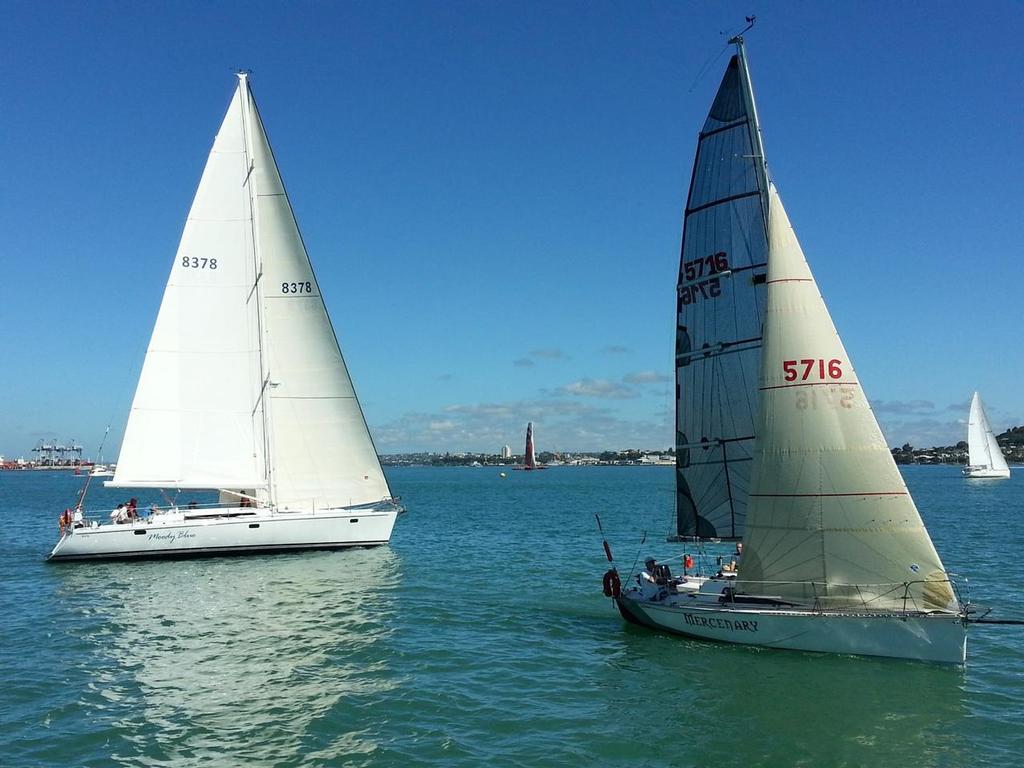 Liberte II and Mercanary at the start of the 2013 Round White Island Race - Photo by RAYC Media © Suellen Hurling